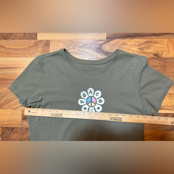 Life is Good Moss Green Peace Flower Long Women T Shirts Women’s Size Medium - Picture 6 of 7